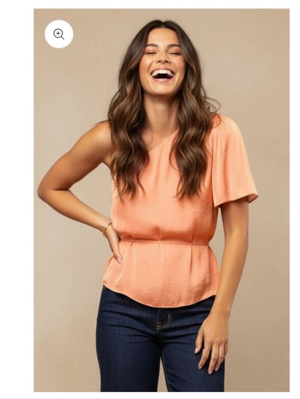 Naked Zebra Peach One-Shoulder Peplum Top